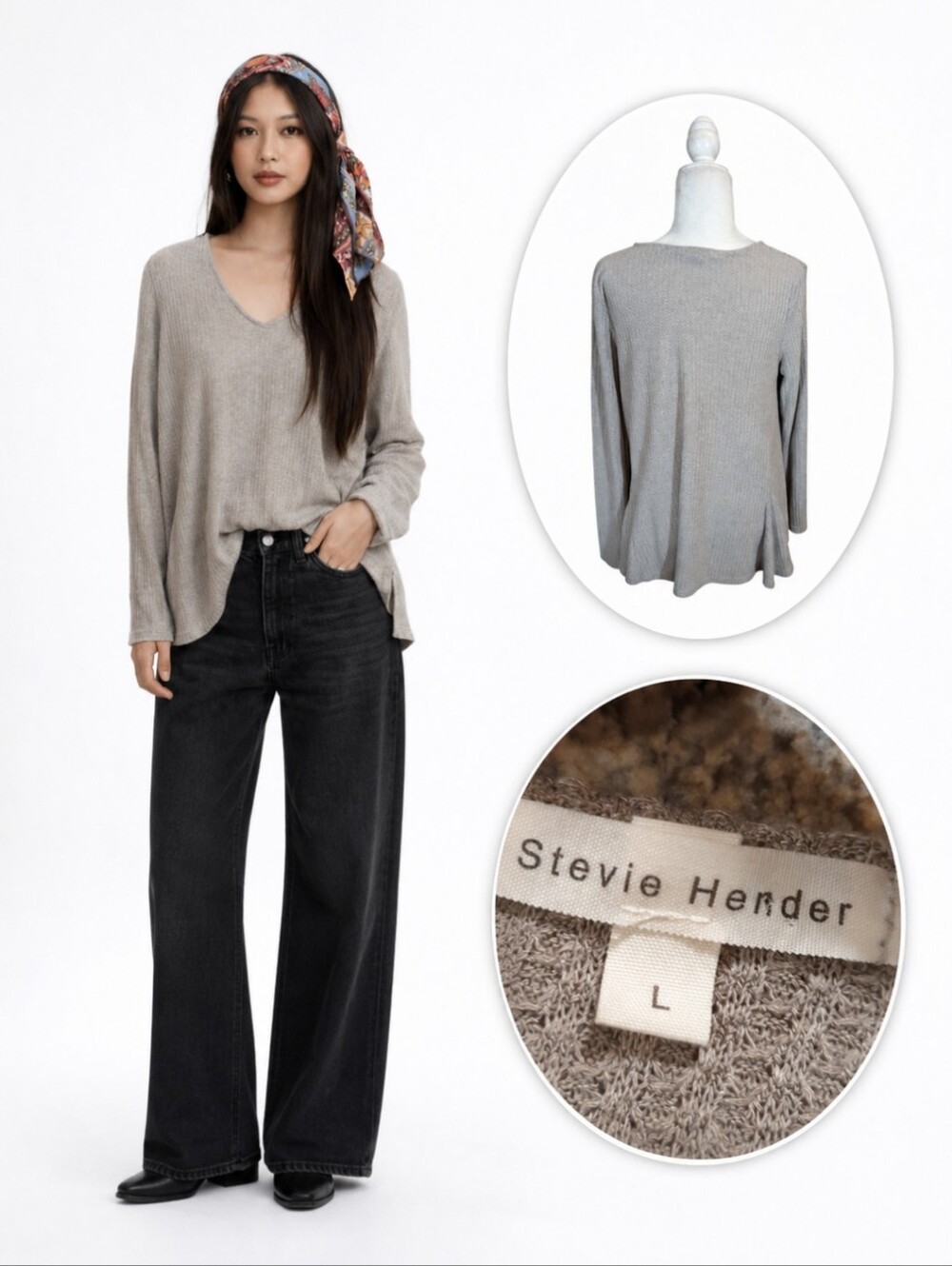 Waffle Knit Tunic Casual Relaxed Neutral Mushroom Boho By Stevie Hender Sz L